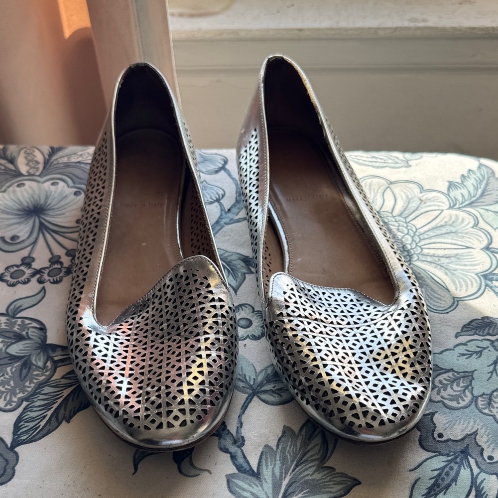 J. Crew Metallic Silver Loafers